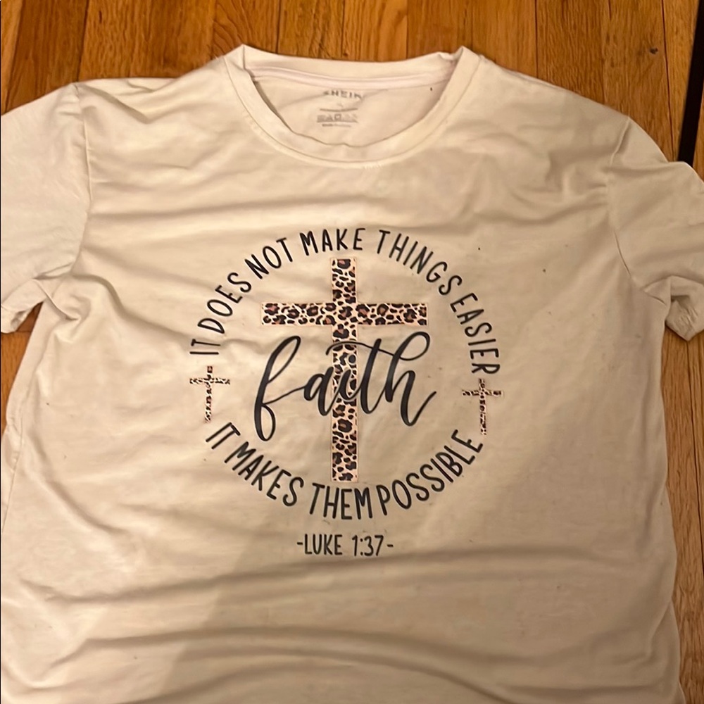 White Graphic Tee with Faith Design